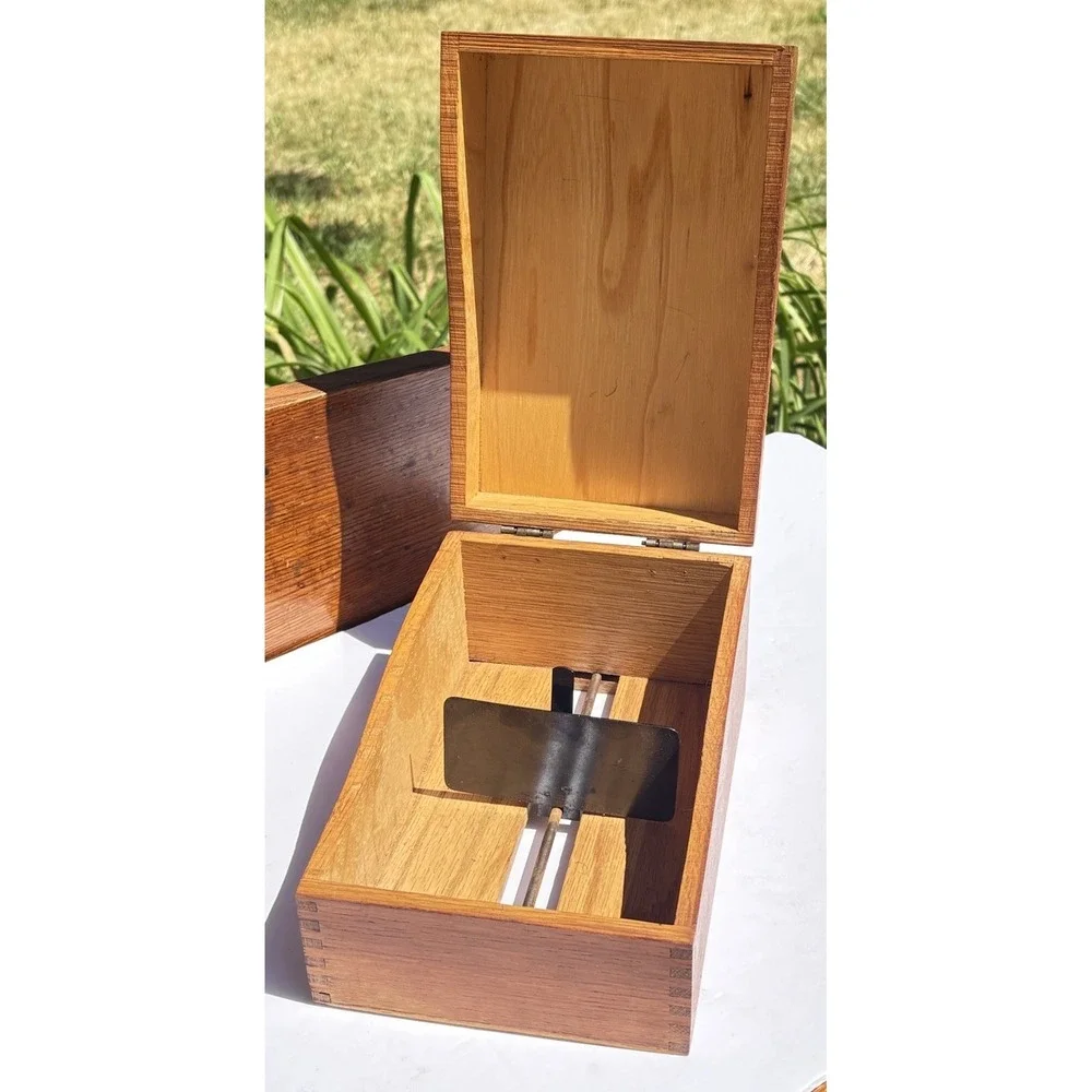 Vintage Mid-Century Oak  Index Card Recipe Photo Storage Box Farmhouse Decor